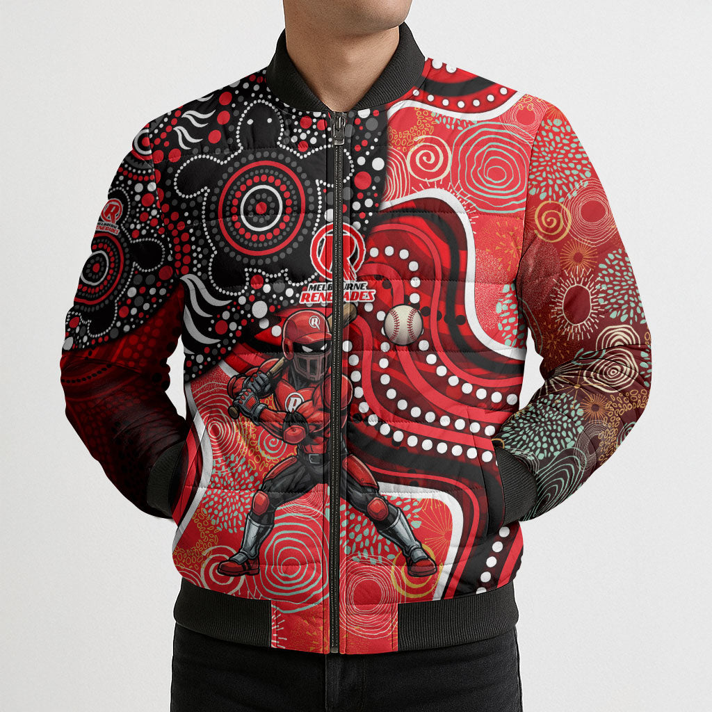 Melbourne Renegades Bomber Puffer Jacket Indigenous Dot Art Superhero Batter Tribal Pattern