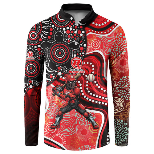 Melbourne Renegades Button Sweatshirt Indigenous Dot Art Superhero Batter Tribal Pattern