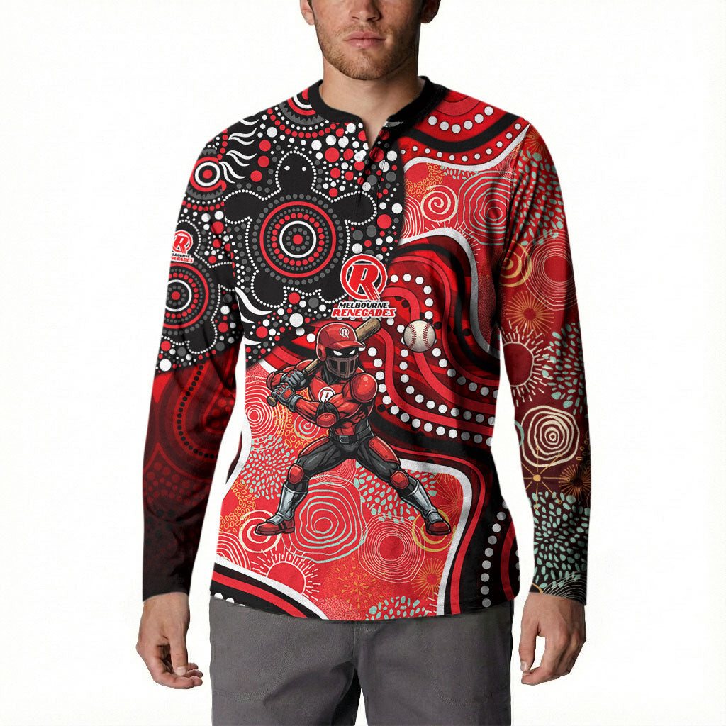 Melbourne Renegades Button Sweatshirt Indigenous Dot Art Superhero Batter Tribal Pattern