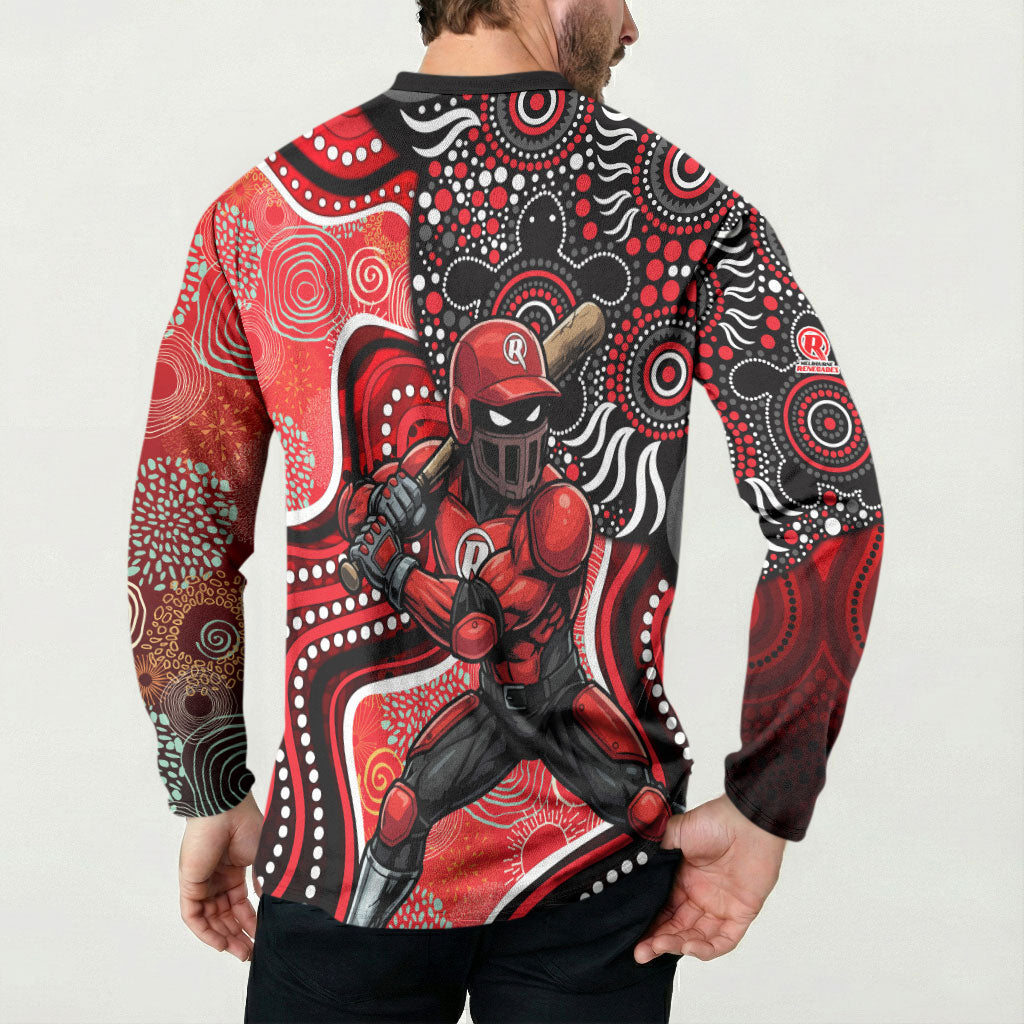 Melbourne Renegades Button Sweatshirt Indigenous Dot Art Superhero Batter Tribal Pattern