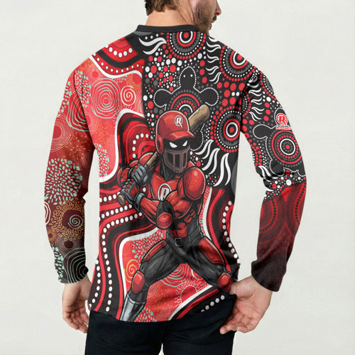 Melbourne Renegades Button Sweatshirt Indigenous Dot Art Superhero Batter Tribal Pattern