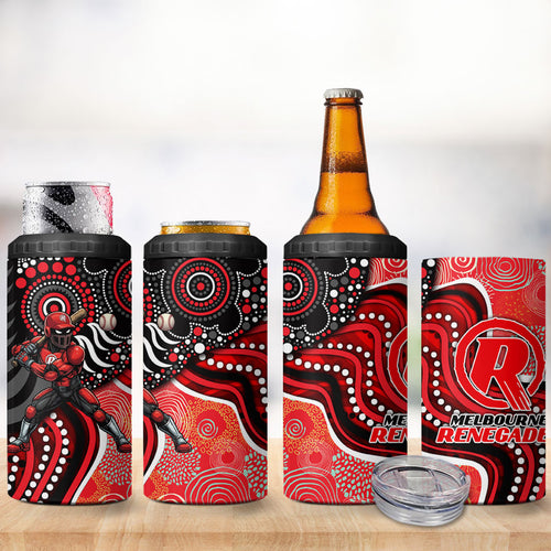 Melbourne Renegades 4 in 1 Can Cooler Tumbler Indigenous Dot Art Superhero Batter Tribal Pattern
