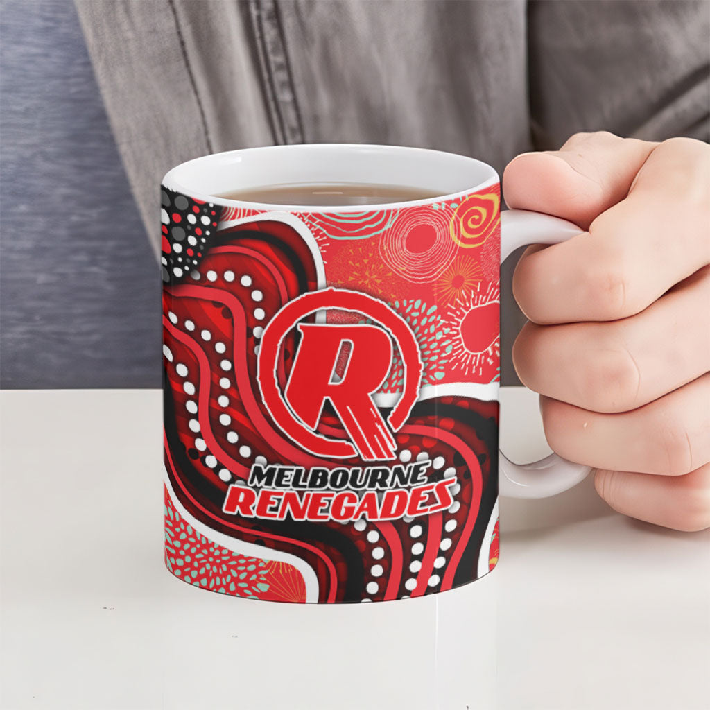 Melbourne Renegades Ceramic Mug Indigenous Dot Art Superhero Batter Tribal Pattern