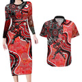 Melbourne Renegades Couples Matching Long Sleeve Bodycon Dress and Hawaiian Shirt Indigenous Dot Art Superhero Batter Tribal Pattern