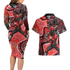 Melbourne Renegades Couples Matching Long Sleeve Bodycon Dress and Hawaiian Shirt Indigenous Dot Art Superhero Batter Tribal Pattern
