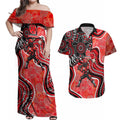 Melbourne Renegades Couples Matching Off Shoulder Maxi Dress and Hawaiian Shirt Indigenous Dot Art Superhero Batter Tribal Pattern