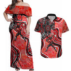 Melbourne Renegades Couples Matching Off Shoulder Maxi Dress and Hawaiian Shirt Indigenous Dot Art Superhero Batter Tribal Pattern