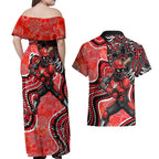 Melbourne Renegades Couples Matching Off Shoulder Maxi Dress and Hawaiian Shirt Indigenous Dot Art Superhero Batter Tribal Pattern