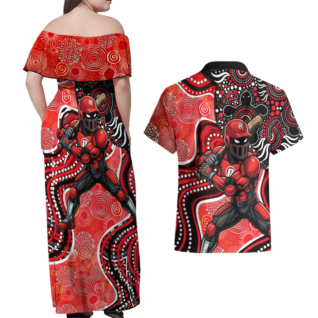 Melbourne Renegades Couples Matching Off Shoulder Maxi Dress and Hawaiian Shirt Indigenous Dot Art Superhero Batter Tribal Pattern