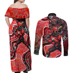 Melbourne Renegades Couples Matching Off Shoulder Maxi Dress and Long Sleeve Button Shirt Indigenous Dot Art Superhero Batter Tribal Pattern