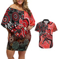 Melbourne Renegades Couples Matching Off Shoulder Short Dress and Hawaiian Shirt Indigenous Dot Art Superhero Batter Tribal Pattern
