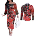 Melbourne Renegades Couples Matching Off The Shoulder Long Sleeve Dress and Long Sleeve Button Shirt Indigenous Dot Art Superhero Batter Tribal Pattern