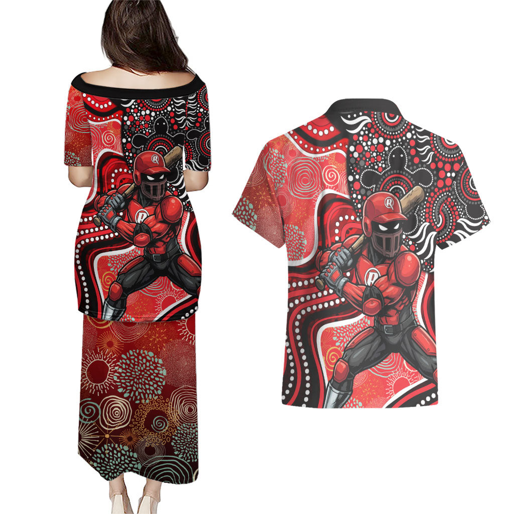 Melbourne Renegades Couples Matching Puletasi and Hawaiian Shirt Indigenous Dot Art Superhero Batter Tribal Pattern