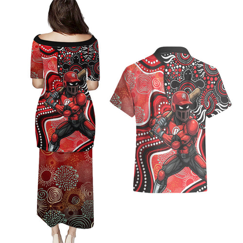 Melbourne Renegades Couples Matching Puletasi and Hawaiian Shirt Indigenous Dot Art Superhero Batter Tribal Pattern