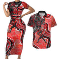 Melbourne Renegades Couples Matching Short Sleeve Bodycon Dress and Hawaiian Shirt Indigenous Dot Art Superhero Batter Tribal Pattern