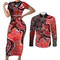 Melbourne Renegades Couples Matching Short Sleeve Bodycon Dress and Long Sleeve Button Shirt Indigenous Dot Art Superhero Batter Tribal Pattern