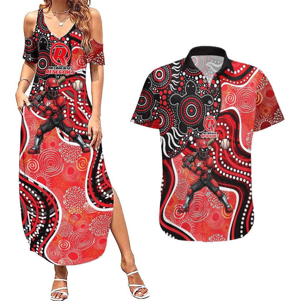 Melbourne Renegades Couples Matching Summer Maxi Dress and Hawaiian Shirt Indigenous Dot Art Superhero Batter Tribal Pattern