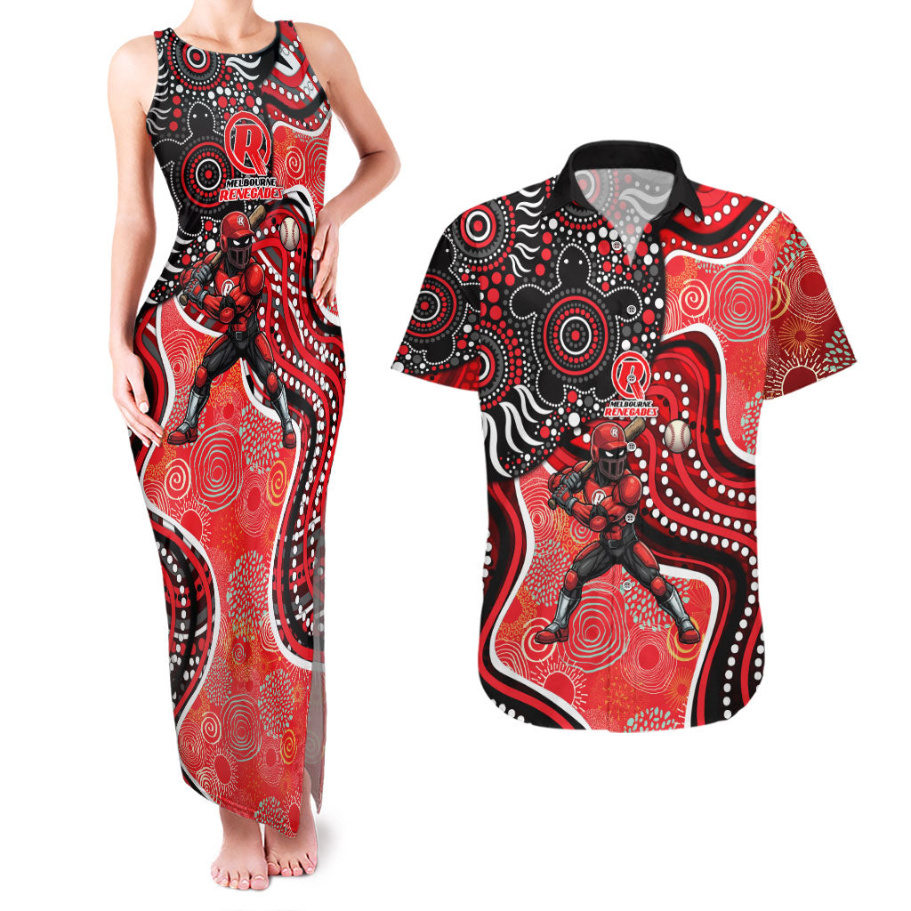 Melbourne Renegades Couples Matching Tank Maxi Dress and Hawaiian Shirt Indigenous Dot Art Superhero Batter Tribal Pattern