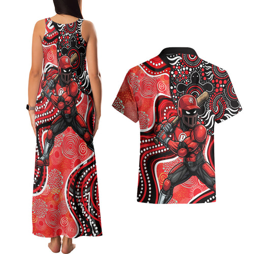 Melbourne Renegades Couples Matching Tank Maxi Dress and Hawaiian Shirt Indigenous Dot Art Superhero Batter Tribal Pattern