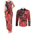 Melbourne Renegades Couples Matching Tank Maxi Dress and Long Sleeve Button Shirt Indigenous Dot Art Superhero Batter Tribal Pattern