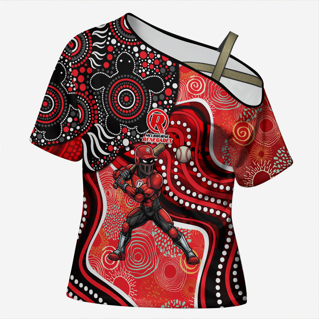 Melbourne Renegades Cross Shoulder Shirt Indigenous Dot Art Superhero Batter Tribal Pattern