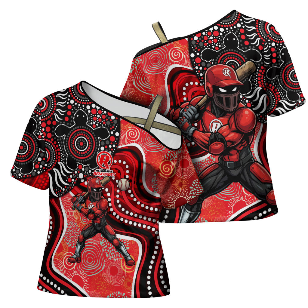 Melbourne Renegades Cross Shoulder Shirt Indigenous Dot Art Superhero Batter Tribal Pattern