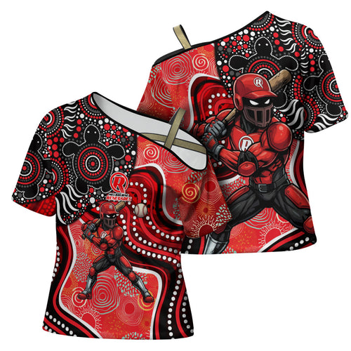 Melbourne Renegades Cross Shoulder Shirt Indigenous Dot Art Superhero Batter Tribal Pattern