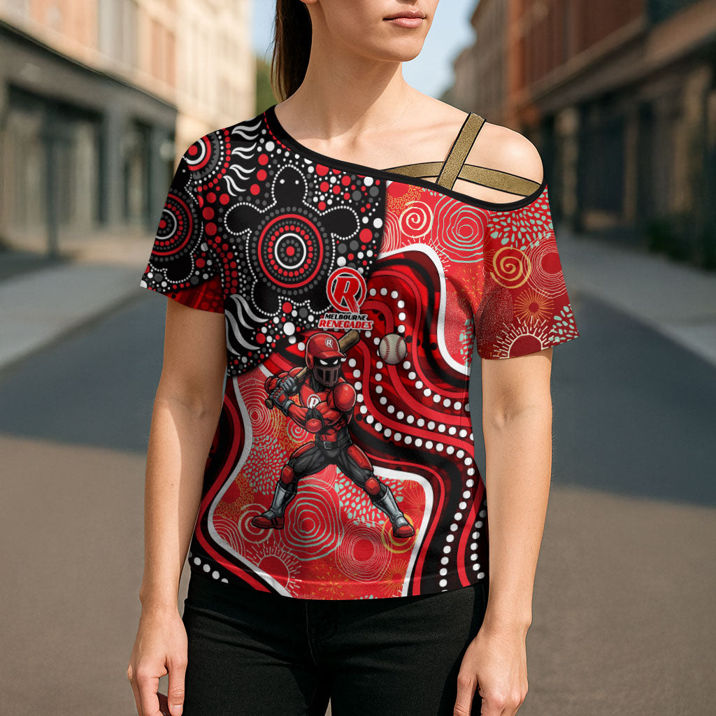 Melbourne Renegades Cross Shoulder Shirt Indigenous Dot Art Superhero Batter Tribal Pattern