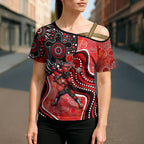 Melbourne Renegades Cross Shoulder Shirt Indigenous Dot Art Superhero Batter Tribal Pattern