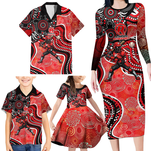 Melbourne Renegades Family Matching Long Sleeve Bodycon Dress and Hawaiian Shirt Indigenous Dot Art Superhero Batter Tribal Pattern
