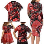 Melbourne Renegades Family Matching Long Sleeve Bodycon Dress and Hawaiian Shirt Indigenous Dot Art Superhero Batter Tribal Pattern