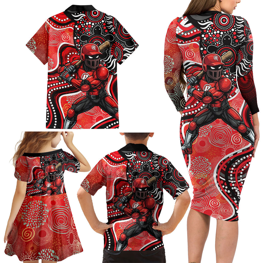 Melbourne Renegades Family Matching Long Sleeve Bodycon Dress and Hawaiian Shirt Indigenous Dot Art Superhero Batter Tribal Pattern