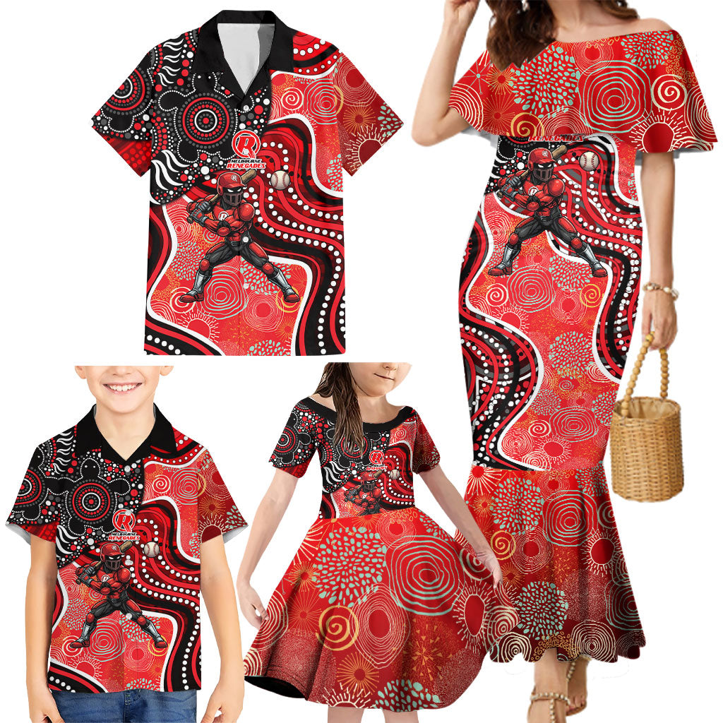 Melbourne Renegades Family Matching Mermaid Dress and Hawaiian Shirt Indigenous Dot Art Superhero Batter Tribal Pattern