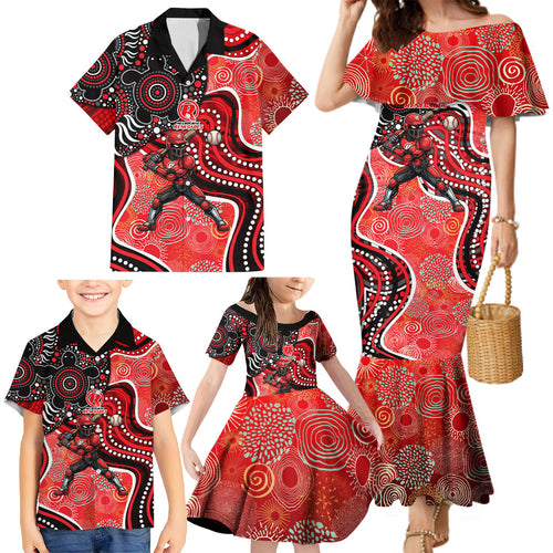 Melbourne Renegades Family Matching Mermaid Dress and Hawaiian Shirt Indigenous Dot Art Superhero Batter Tribal Pattern