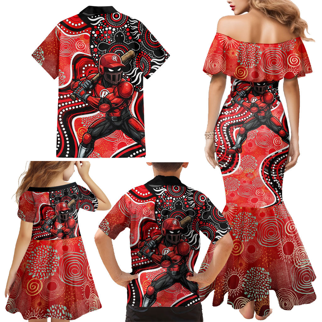 Melbourne Renegades Family Matching Mermaid Dress and Hawaiian Shirt Indigenous Dot Art Superhero Batter Tribal Pattern