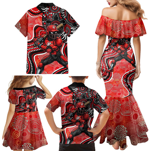 Melbourne Renegades Family Matching Mermaid Dress and Hawaiian Shirt Indigenous Dot Art Superhero Batter Tribal Pattern