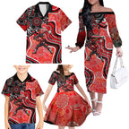 Melbourne Renegades Family Matching Off The Shoulder Long Sleeve Dress and Hawaiian Shirt Indigenous Dot Art Superhero Batter Tribal Pattern