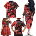 Melbourne Renegades Family Matching Off The Shoulder Long Sleeve Dress and Hawaiian Shirt Indigenous Dot Art Superhero Batter Tribal Pattern