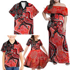 Melbourne Renegades Family Matching Off Shoulder Maxi Dress and Hawaiian Shirt Indigenous Dot Art Superhero Batter Tribal Pattern