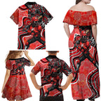 Melbourne Renegades Family Matching Off Shoulder Maxi Dress and Hawaiian Shirt Indigenous Dot Art Superhero Batter Tribal Pattern