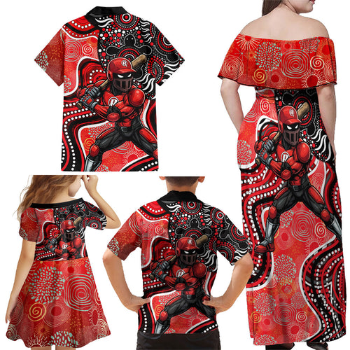 Melbourne Renegades Family Matching Off Shoulder Maxi Dress and Hawaiian Shirt Indigenous Dot Art Superhero Batter Tribal Pattern