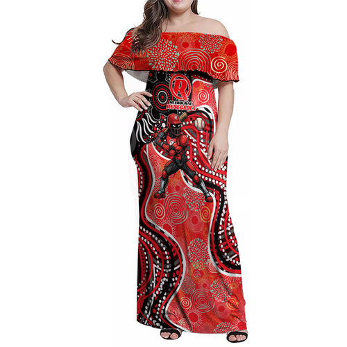 Melbourne Renegades Family Matching Off Shoulder Maxi Dress and Hawaiian Shirt Indigenous Dot Art Superhero Batter Tribal Pattern