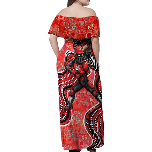 Melbourne Renegades Family Matching Off Shoulder Maxi Dress and Hawaiian Shirt Indigenous Dot Art Superhero Batter Tribal Pattern