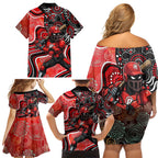Melbourne Renegades Family Matching Off Shoulder Short Dress and Hawaiian Shirt Indigenous Dot Art Superhero Batter Tribal Pattern