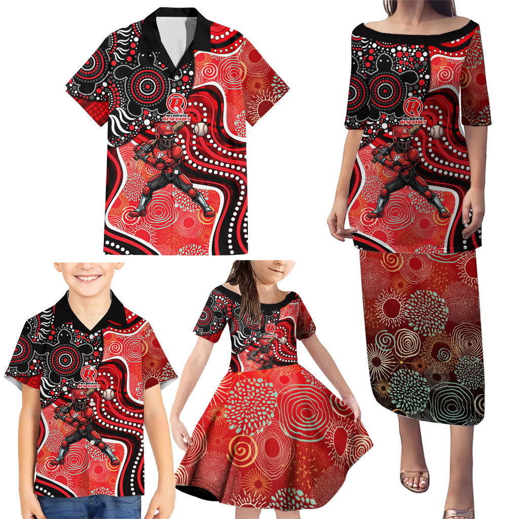Melbourne Renegades Family Matching Puletasi and Hawaiian Shirt Indigenous Dot Art Superhero Batter Tribal Pattern
