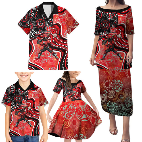 Melbourne Renegades Family Matching Puletasi and Hawaiian Shirt Indigenous Dot Art Superhero Batter Tribal Pattern
