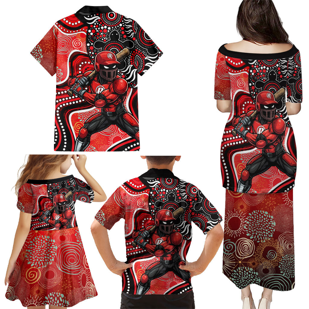 Melbourne Renegades Family Matching Puletasi and Hawaiian Shirt Indigenous Dot Art Superhero Batter Tribal Pattern