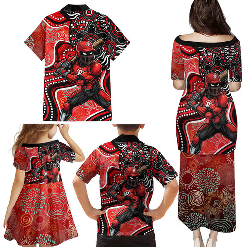 Melbourne Renegades Family Matching Puletasi and Hawaiian Shirt Indigenous Dot Art Superhero Batter Tribal Pattern