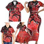 Melbourne Renegades Family Matching Short Sleeve Bodycon Dress and Hawaiian Shirt Indigenous Dot Art Superhero Batter Tribal Pattern