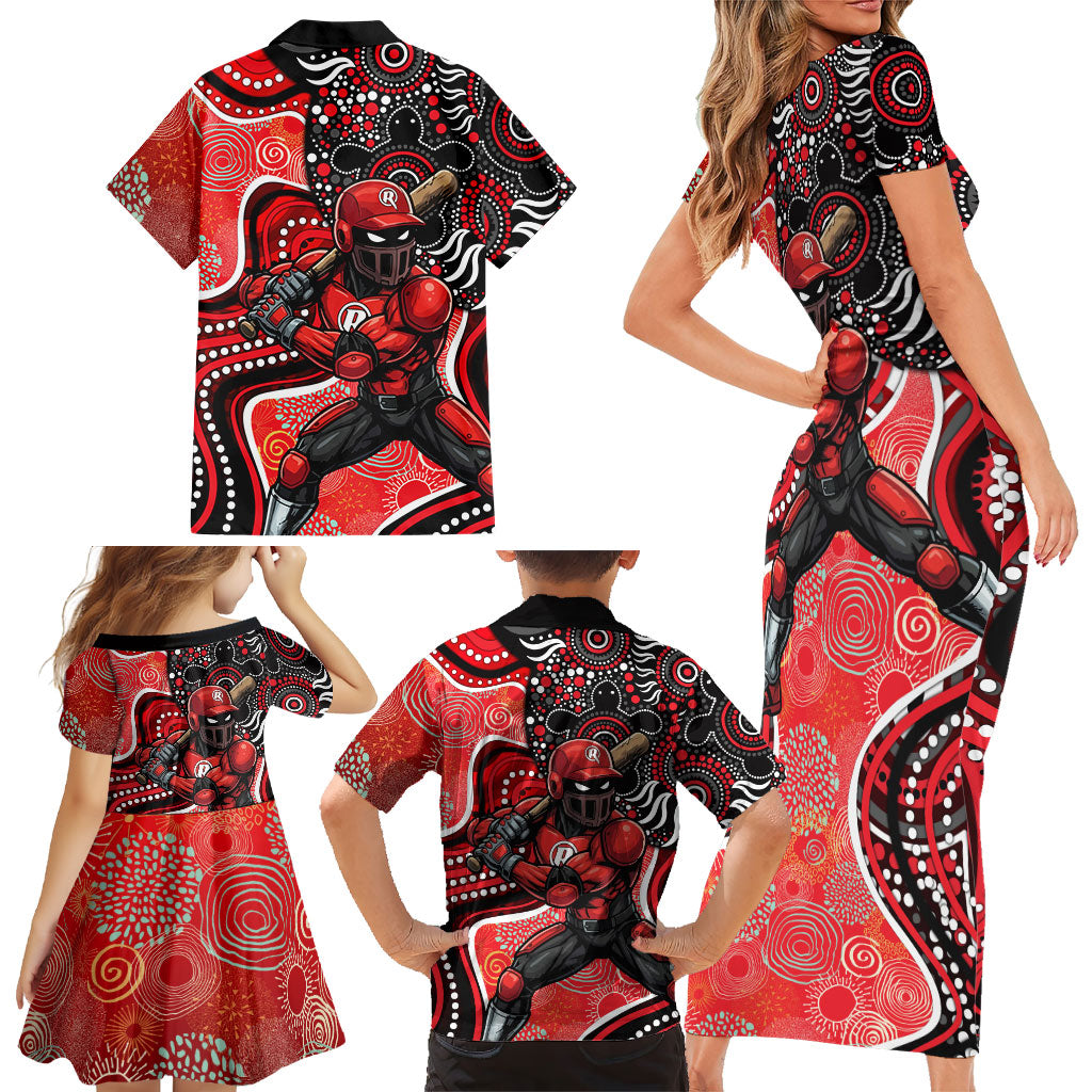 Melbourne Renegades Family Matching Short Sleeve Bodycon Dress and Hawaiian Shirt Indigenous Dot Art Superhero Batter Tribal Pattern